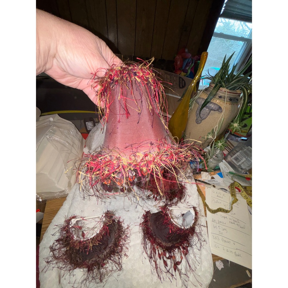 Set of 4 Burgundy Red Beaded Fringe Clip On Chandelier Lamp Shades Victorian - Picture 2 of 6